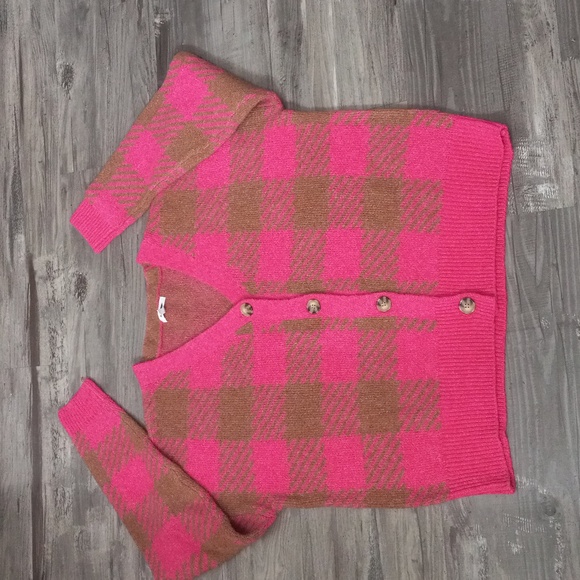 Maurices Pink Plaid Button Down Cardigan V-neck Button Down Women's Sz L - Picture 3 of 12